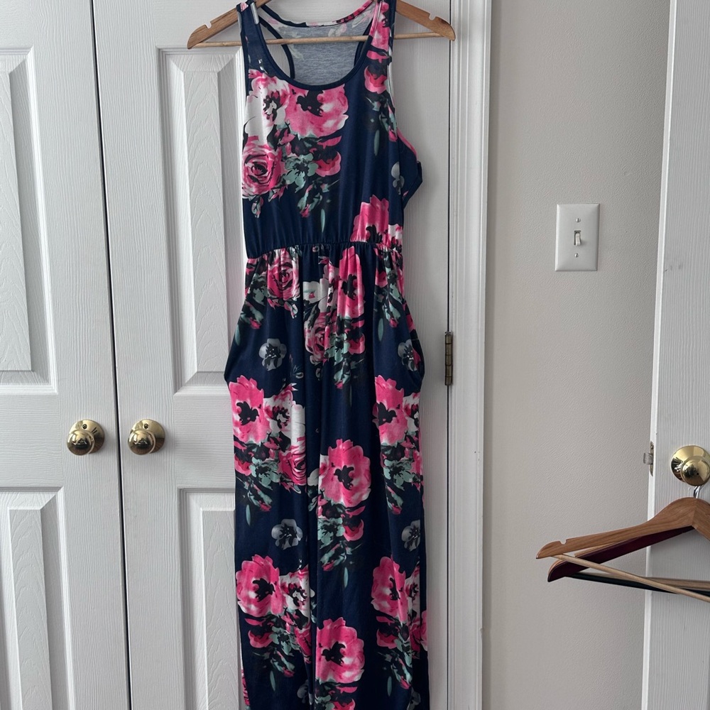 Floral Sleeveless Maxi Dress - Pink and Navy